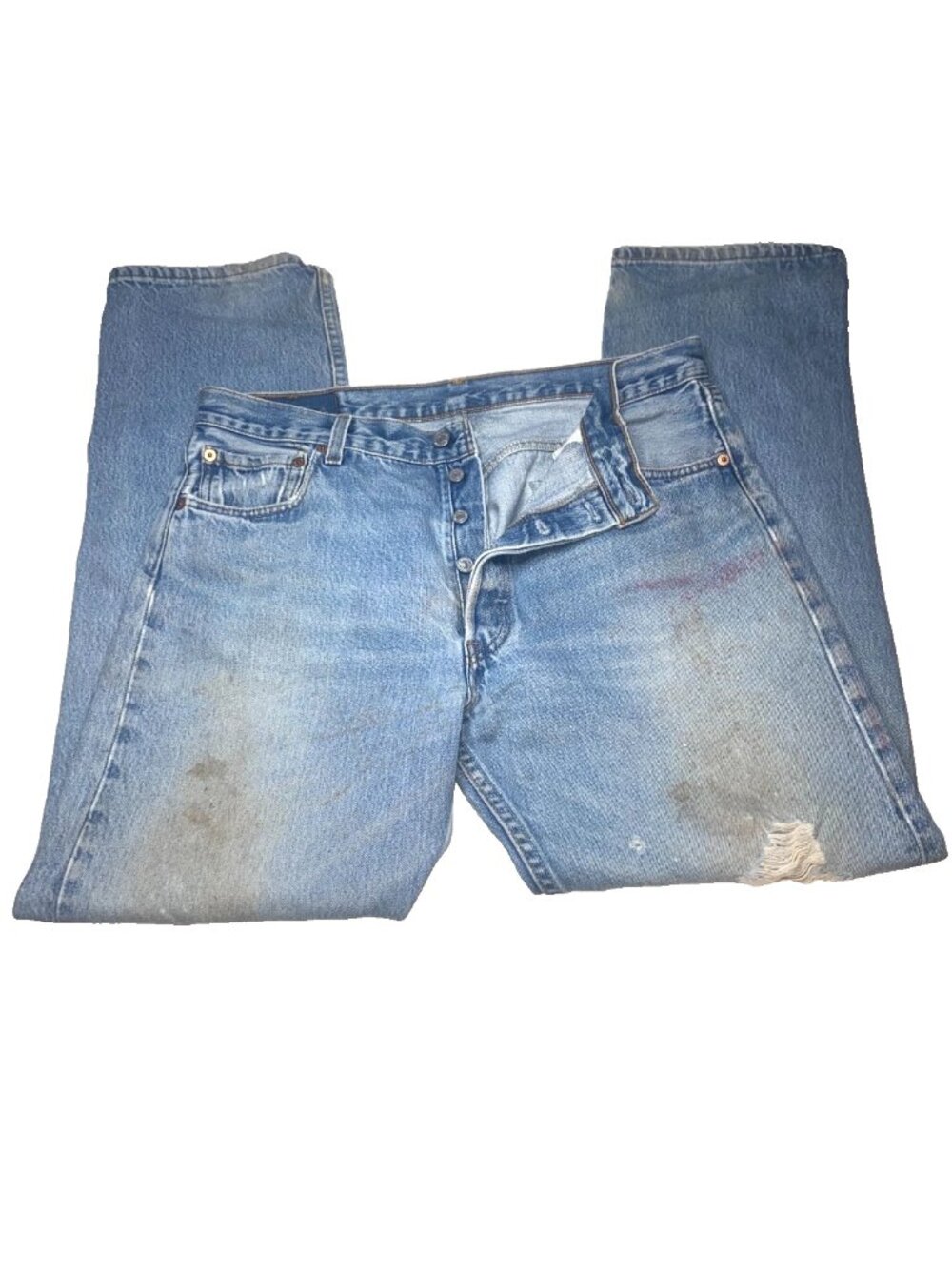 Vintage 1990s Levi's 501 Button Fly Red Tab Mens White Wash Jeans 36X32 Made USA